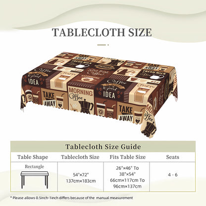 1pc Vintage Coffee Pattern Tablecloth - Stain Resistant, Waterproof, Edge Embossing Craft, No Pleated, Printed Table Cover for Home Decor, Easy to Clean, and Durable