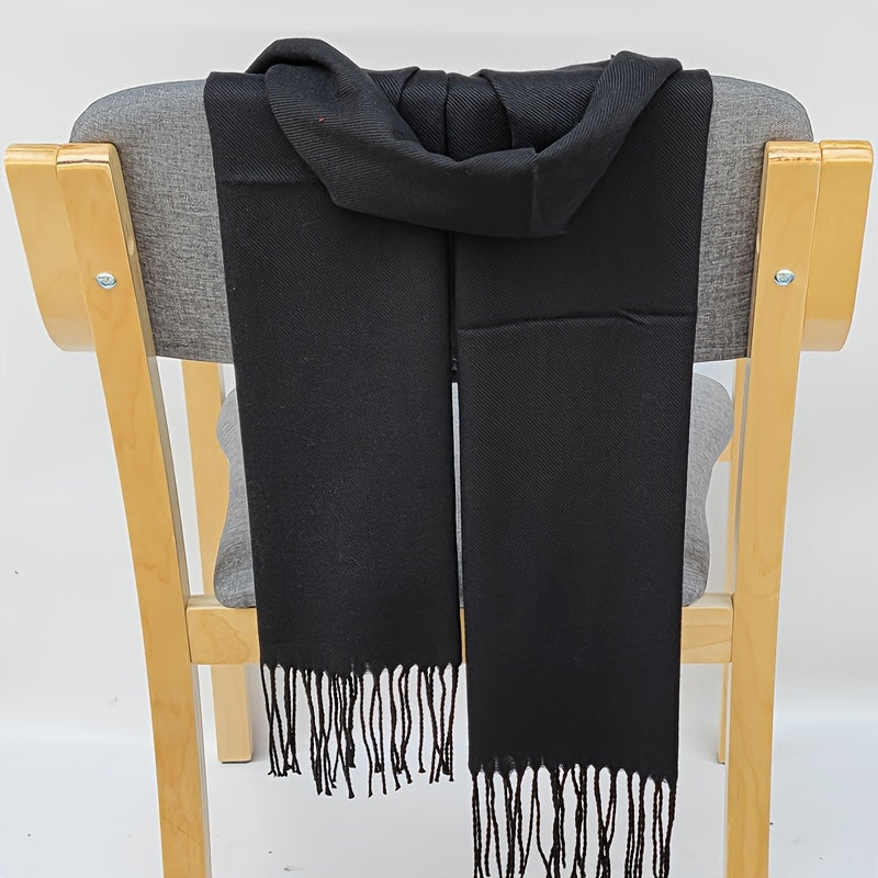 Classic Autumn and Winter Lightweight Solid Color Men's Long Scarf - Fashionable Warm Neck Wrap Shawl for Outdoor Comfort, 100% Polyester, Mature Style, Non-Stretch, Woven Craftsmanship, Decorative - Suitable for Casual Weekend Use