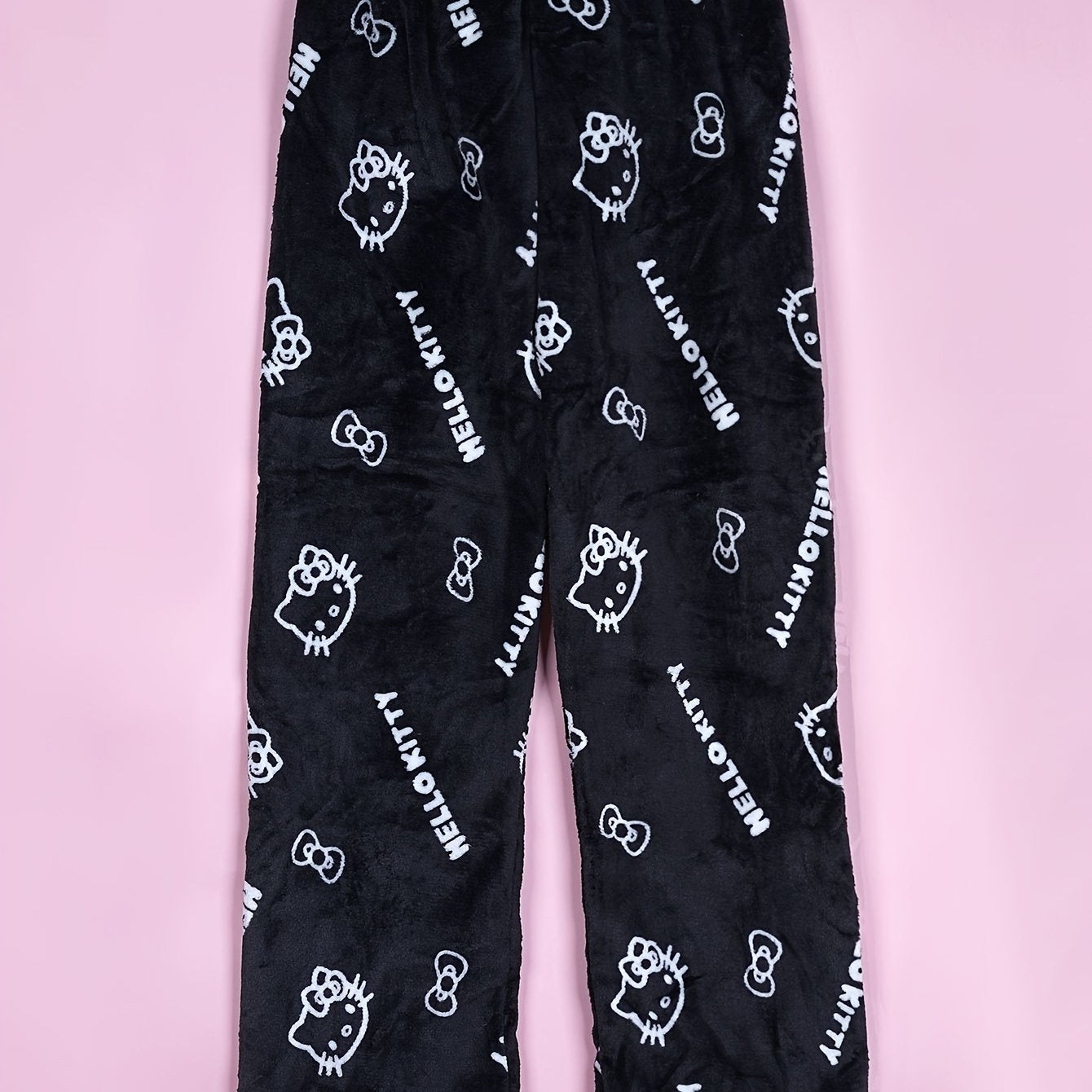Hello Kitty Flannel Pajama Set for Women - Soft, Warm, White Anime Cartoon Print Lounge Pants - Autumn Fashion Gift Idea