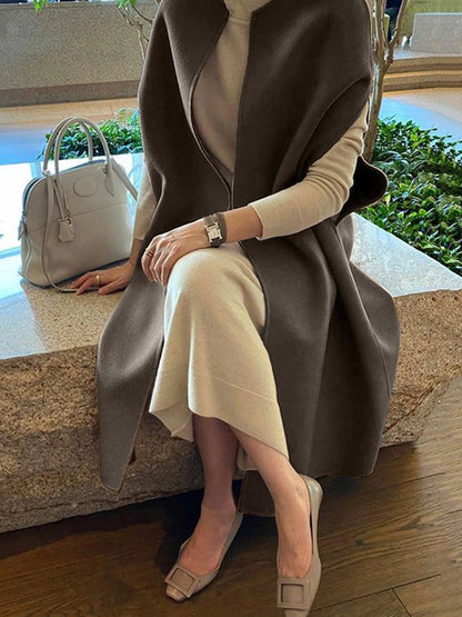 xakxx Simple Sleeveless Solid Color Round-Neck Cape Outerwear