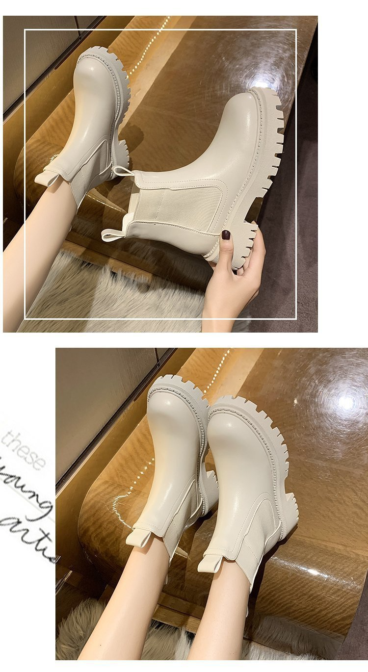 Purpdrank - 2023 New Chunky Boots Fashion Platform Women Ankle Female Sole Pouch Ankle Botas Mujer Round Toe Slip-On Botas Altas Mujer