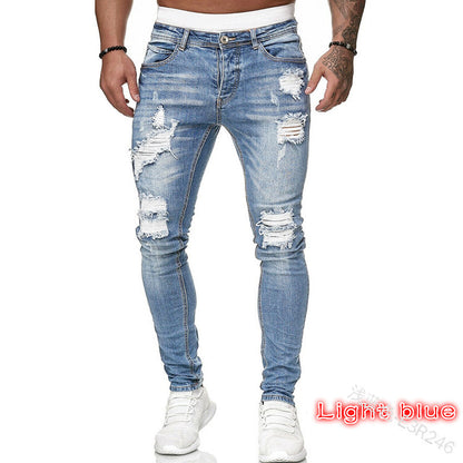 2025 2025 Express new denim men's pants New Popular trade ripped trend black slim denim pants men