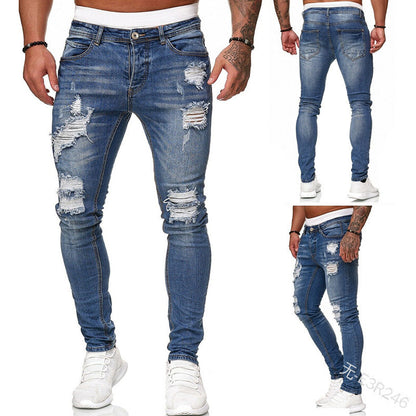 2025 2025 Express new denim men's pants New Popular trade ripped trend black slim denim pants men
