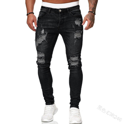 2025 2025 Express new denim men's pants New Popular trade ripped trend black slim denim pants men
