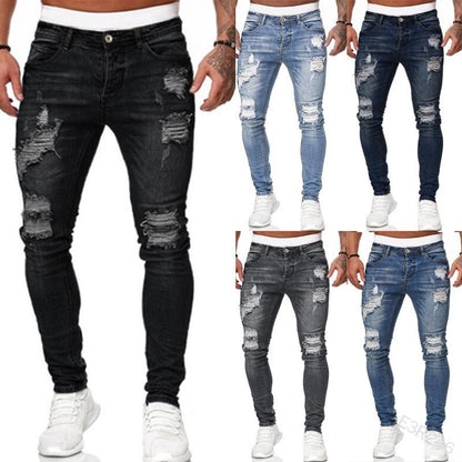 2025 2025 Express new denim men's pants New Popular trade ripped trend black slim denim pants men