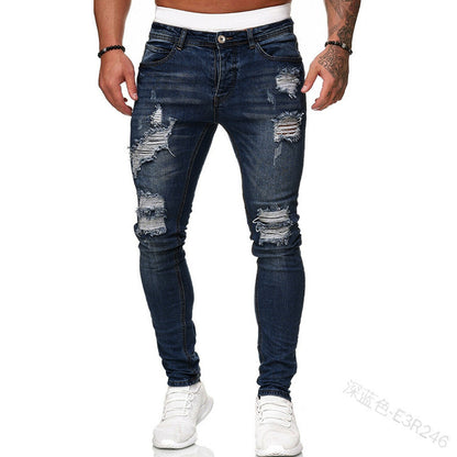 2025 2025 Express new denim men's pants New Popular trade ripped trend black slim denim pants men