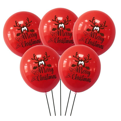 30pcs Red Reindeer Santa Claus Balloons Set - 10 Inch Merry Christmas Balloons for Christmas Party Decorations, Holiday Xmas Balloons