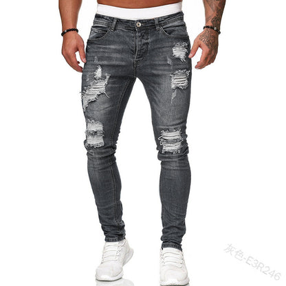 2025 2025 Express new denim men's pants New Popular trade ripped trend black slim denim pants men
