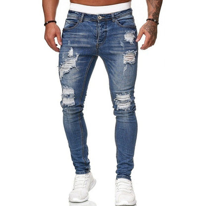 2025 2025 Express new denim men's pants New Popular trade ripped trend black slim denim pants men