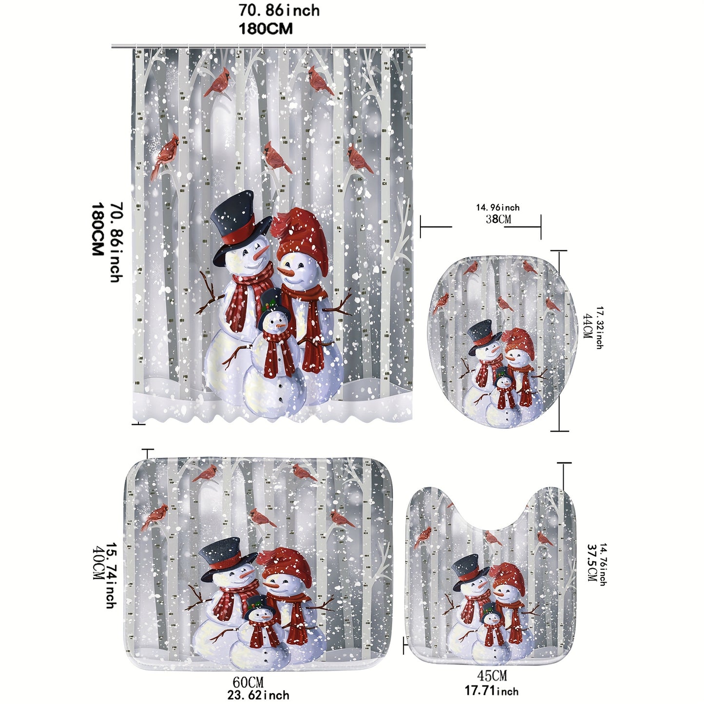 1pc Christmas Snowman Shower Curtain Set - Waterproof, Digital Printing, Bathroom Rug, Toilet U-Shape Mat, Toilet Lid Cover Pad, Complete Bathroom Decor for Thanksgiving Gift and Christmas Decorations