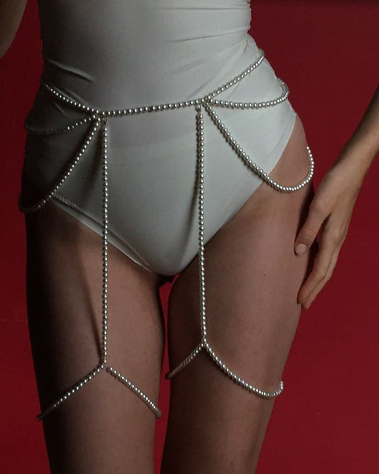 2025 Waist chain  Popular trade supply factory straight hair wild pearl multi-layer waist chain thigh chain fb1641