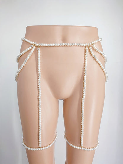 2025 Waist chain  Popular trade supply factory straight hair wild pearl multi-layer waist chain thigh chain fb1641