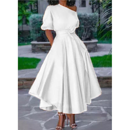 2025 New summer new Popular trade  2025 women's clothing single shoulder lace waist medium and long dress medium skirt