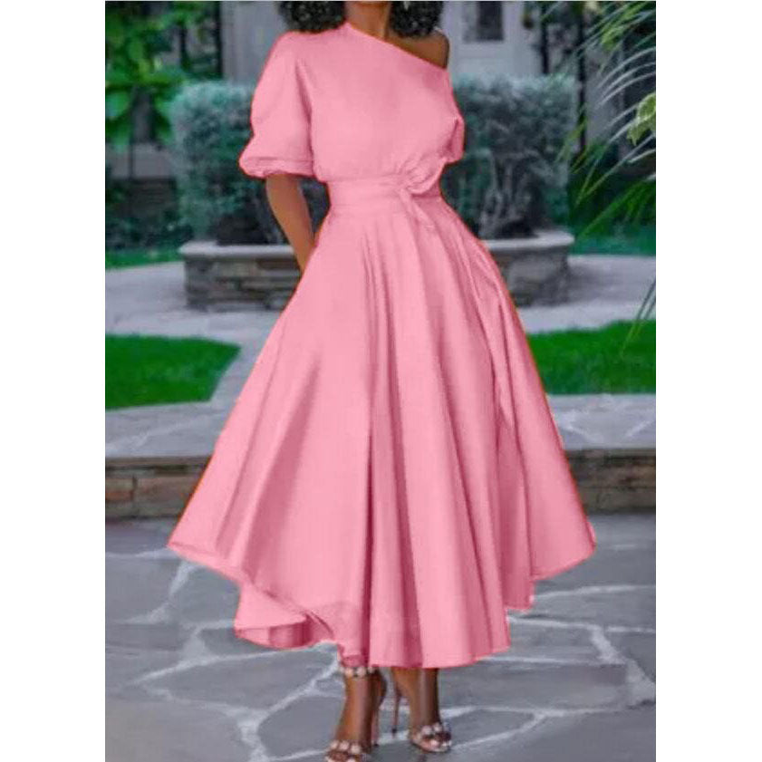 2025 New summer new Popular trade  2025 women's clothing single shoulder lace waist medium and long dress medium skirt