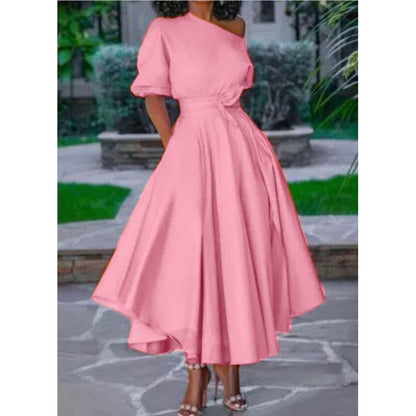 2025 New summer new Popular trade  2025 women's clothing single shoulder lace waist medium and long dress medium skirt