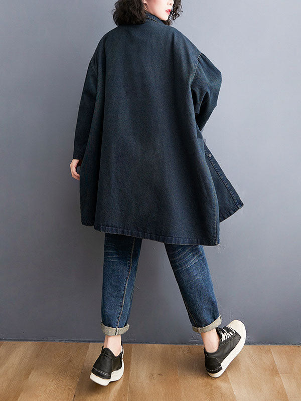 xakxx Long Sleeves Loose Split-Joint Lapel Outerwear