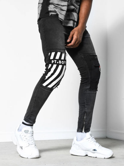2025 Hot trade new wish 2025 men's pants ripped white slim denim trousers fashion printed pants men