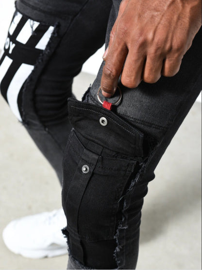 2025 Hot trade new wish 2025 men's pants ripped white slim denim trousers fashion printed pants men