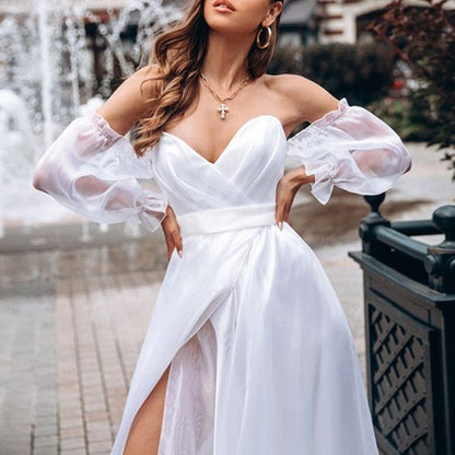 2025 New summer new 2025 women's clothing long-sleeved banquet dress dress temperament mid-waist chiffon sexy skirt