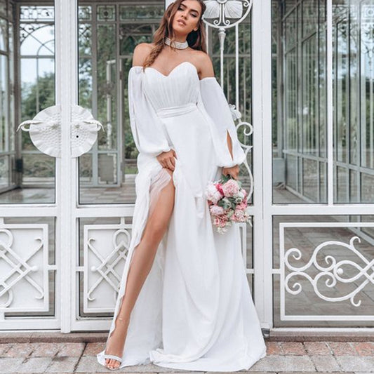 2025 New summer new 2025 women's clothing long-sleeved banquet dress dress temperament mid-waist chiffon sexy skirt