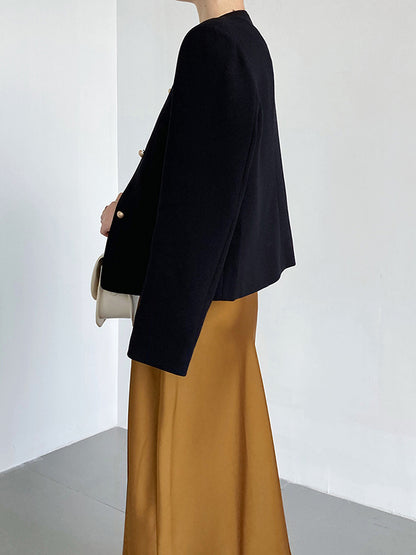 xakxx Original Creation Long Sleeves Loose Buttoned Solid Color Round-Neck Outerwear
