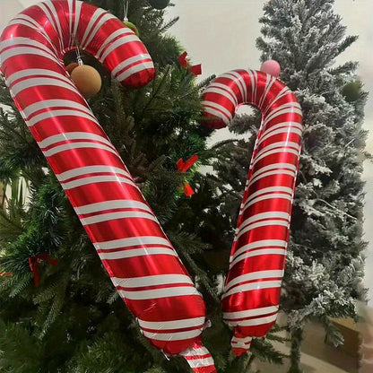 2pcs Red & White Candy Cane Foil Balloons for Christmas, Valentine's Day & New Year's Celebrations - Perfect for Holiday Parties & Home Decor
