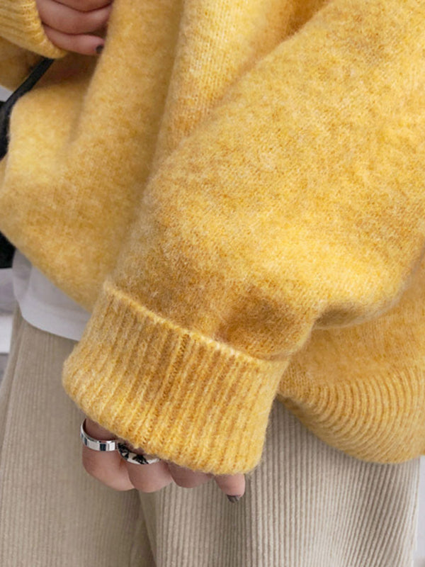 xakxx Simple Loose Long Sleeves Round-Neck Sweater Tops Pullovers