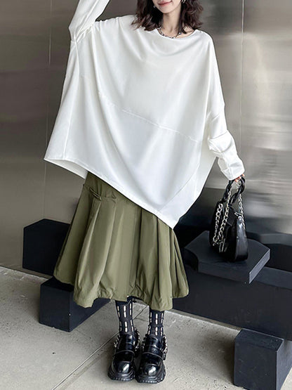 xakxx Batwing Sleeves Long Sleeves Solid Color Round-Neck T-Shirts Tops