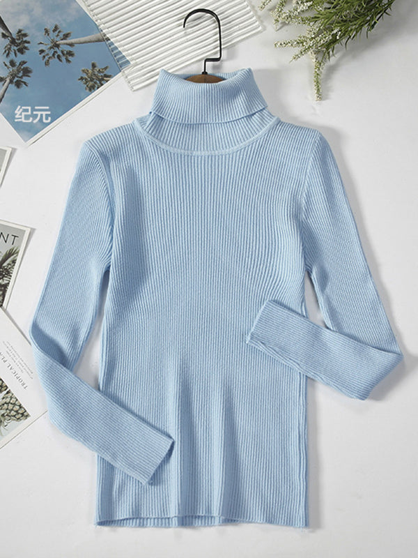 xakxx Simple Skinny Solid Color High-Neck Sweater Tops
