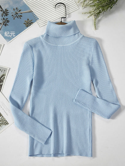 xakxx Simple Skinny Solid Color High-Neck Sweater Tops