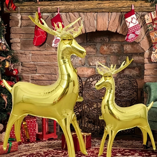 1pc Golden Foil Reindeer Balloon, Large Christmas Party Balloon, Festive Winter Theme Birthday Decor, Christmas New Year Garden Decoration, Aluminum Film, No Power Required, Home Kitchen Party Supplies