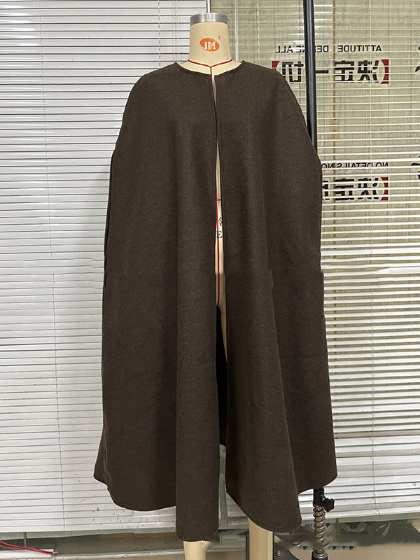 xakxx Simple Sleeveless Solid Color Round-Neck Cape Outerwear