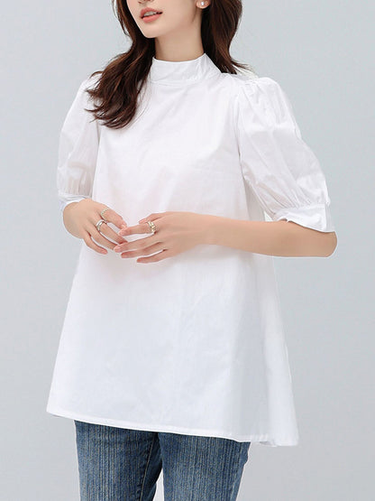 xakxx Casual Loose Bow-Embellished Solid Color Blouse