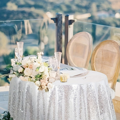 1pc, Luxurious Golden Round Sequin Tablecloth - Dazzling Table Cover for Bridal Shower, Birthday, Wedding, Dessert, Banquet, and Room Decor - Spreads Elegance and Sophistication on Tables