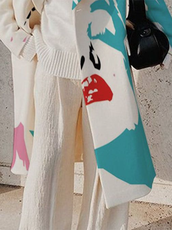 xakxx Contrast Color Figure Notched Collar Outerwear Woolen Coat
