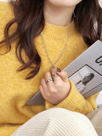 xakxx Simple Loose Long Sleeves Round-Neck Sweater Tops Pullovers