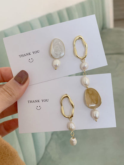 xakxx Simple Asymmetric Pearl Geometry Earrings