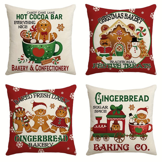 1pc Christmas Gingerbread Man House Throw Pillow Case, 17.7x17.7inch Winter Holiday Baking Lovers Gift, Soft Mat Cover for Home, Bedroom, Indoor Decor