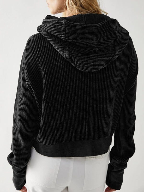 xakxx Long Sleeves Loose Zipper Hooded Jackets Outerwear
