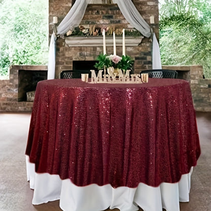 1pc, Luxurious Golden Round Sequin Tablecloth - Dazzling Table Cover for Bridal Shower, Birthday, Wedding, Dessert, Banquet, and Room Decor - Spreads Elegance and Sophistication on Tables