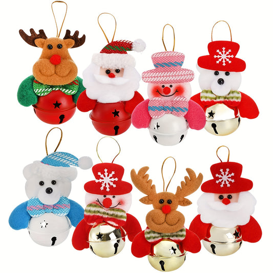 8pcs Felt Christmas Bells Ornaments, Hanging Jingle Bells Pendant, Xmas Tree Decorations for Santa Clause Snowman Reindeer Doll Elk Bear