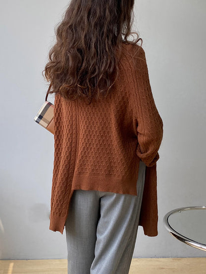 xakxx Original Irregular 5 Colors Split-Side Round-Neck Long Sleeves Sweater Top