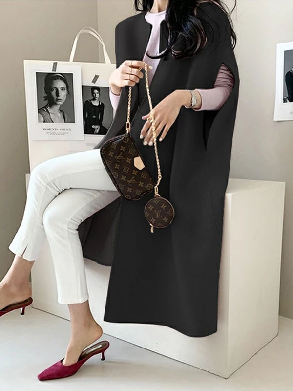 xakxx Simple Sleeveless Solid Color Round-Neck Cape Outerwear