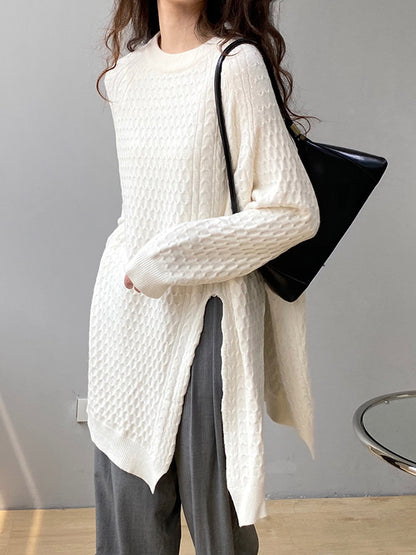 xakxx Original Irregular 5 Colors Split-Side Round-Neck Long Sleeves Sweater Top