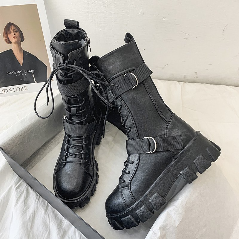 Purpdrank - Women's Shoes New Spring Style Platform Comfortable Boots Zipper Casual Mid-Calf Round Toe Flat with Boots Femmes Bottes