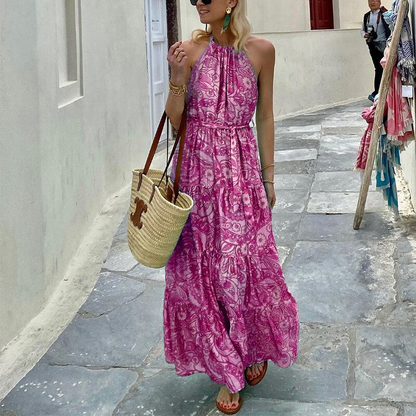 Purpdrank - New Sexy Off Shoulder Sleeveless Long Dresses Fashion Summer Print Maxi Beach Dress Women Elegant Halter Sleeveless Party Dress