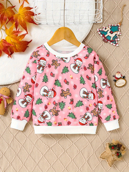 Adorable Cartoon Print Long Sleeve Pullover Sweatshirt for Toddler Girls - Soft, Cozy, and Casual Everyday Wear for Fall and Spring Seasons - Perfect for Little Princesses