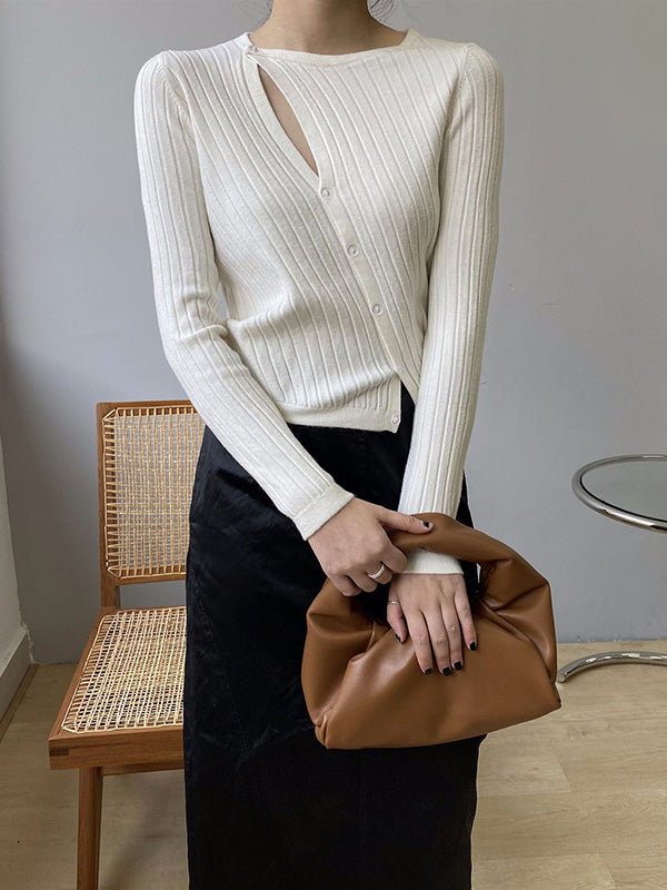xakxx Fashion Asymmetric Solid Color Round-Neck Sweater Top
