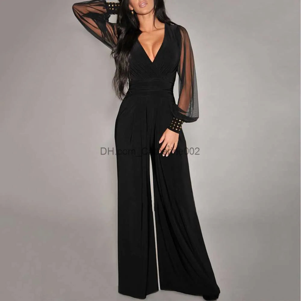 Women's Jumpsuits Rompers Jumpsuit Women Elegant Office Laides Bodysuit Long Sleeve Overalls Sexy Black One Piece Outfit Party Rompers Wed Leg Jumpsuits T231023