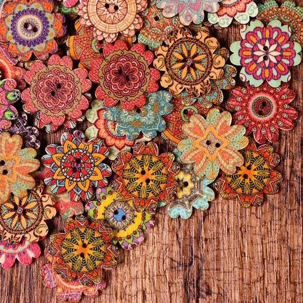 xakxx About 100Pcs Multi-Color Floral Pattern Buttons